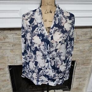 HAYDEN blue white & pink faux wrap lightweight slightly sheer blouse size‎ small